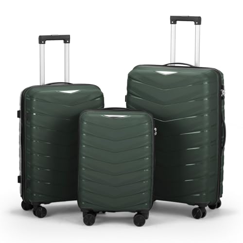 V-shaped stripes 3-in-1 PP trolley case 20in 24in 28in PP iron trolley classic color - dark green (grain pattern)3