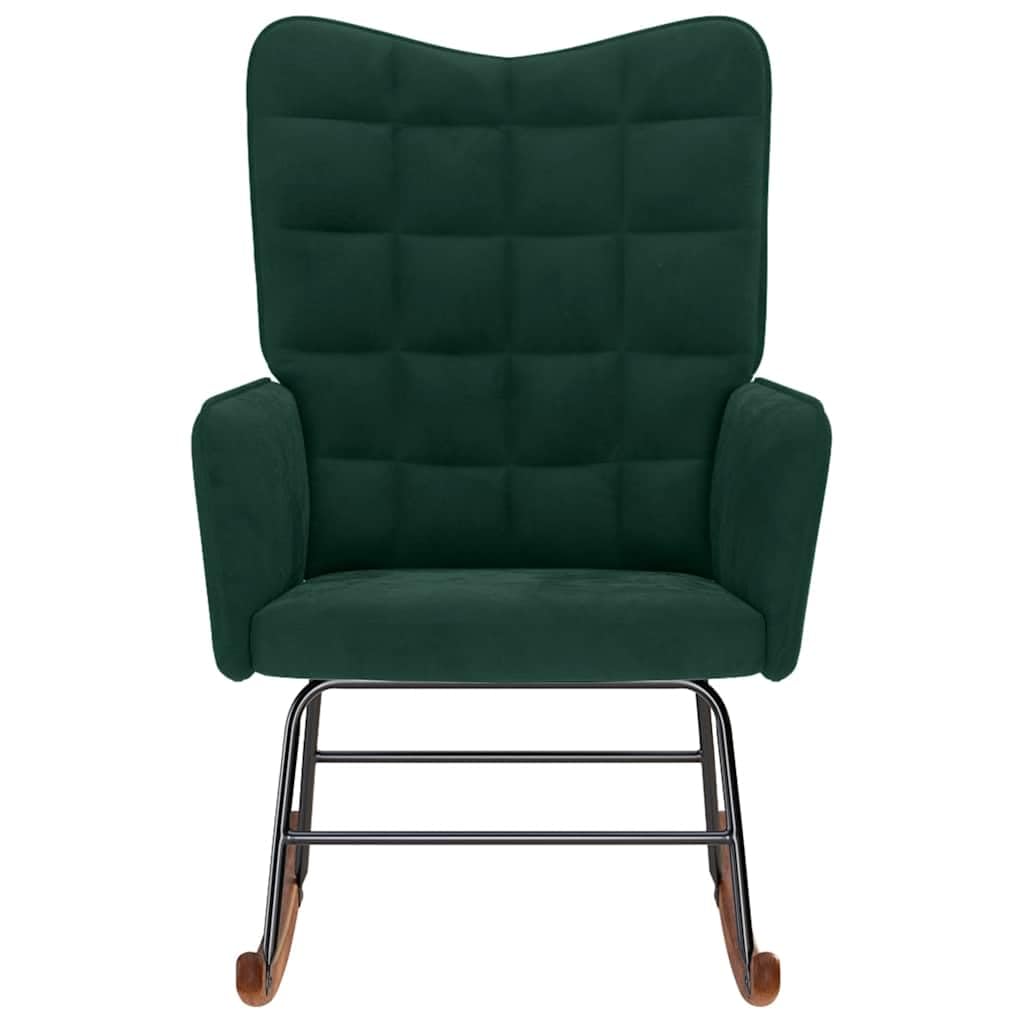 Schaukelstuhl Dunkelgrün Samt - Bequemer Relaxsessel mit Holzkufen und Metallgestell, Polstersessel für Wohnzimmer, Schlafzimmer & Leseecke, Loungesessel Gepolstert, 61x78x98 cm
