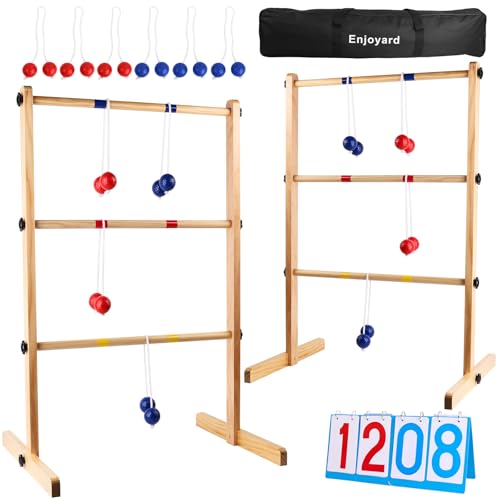 Enjoyard Ladder Ball Set with 2 Ladders 6 Bolas and Scoreboard Lawn Game Ladder Toss Outdoor Ladder Toss Game Set Wood Ladder Ball Set