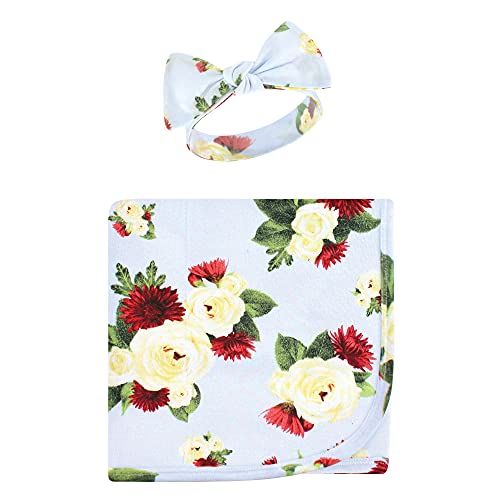 Touched by Nature Unisex Baby Organic Cotton Swaddle Blanket and Headband or Cap, Rose Mum, One Size
