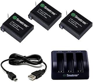 Smatree 1290mAh Replacement Battery (3-Pack), 3-Channel Charger with USB Cord for Gopro Hero 4 Camera
