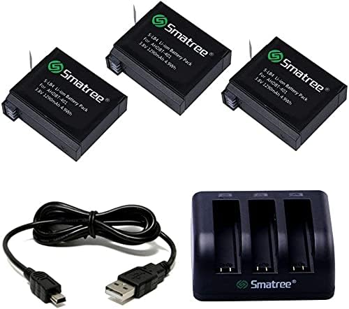 Smatree 1290mAh Replacement Battery (3-Pack), 3-Channel Charger with USB Cord for Gopro Hero 4 Camera