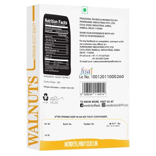 Image of Wonderland Foods 600g (200g X 3) California Walnut Kernels Pack of 3 Boxes | Dry Fruits