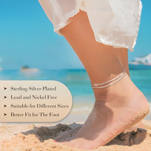 Sterling Silver Ankle Bracelets for Women,Gold Dainty Layered Waterproof Anklet for Women Adjustable, Womens Anklet Set Stackable Plus Size3