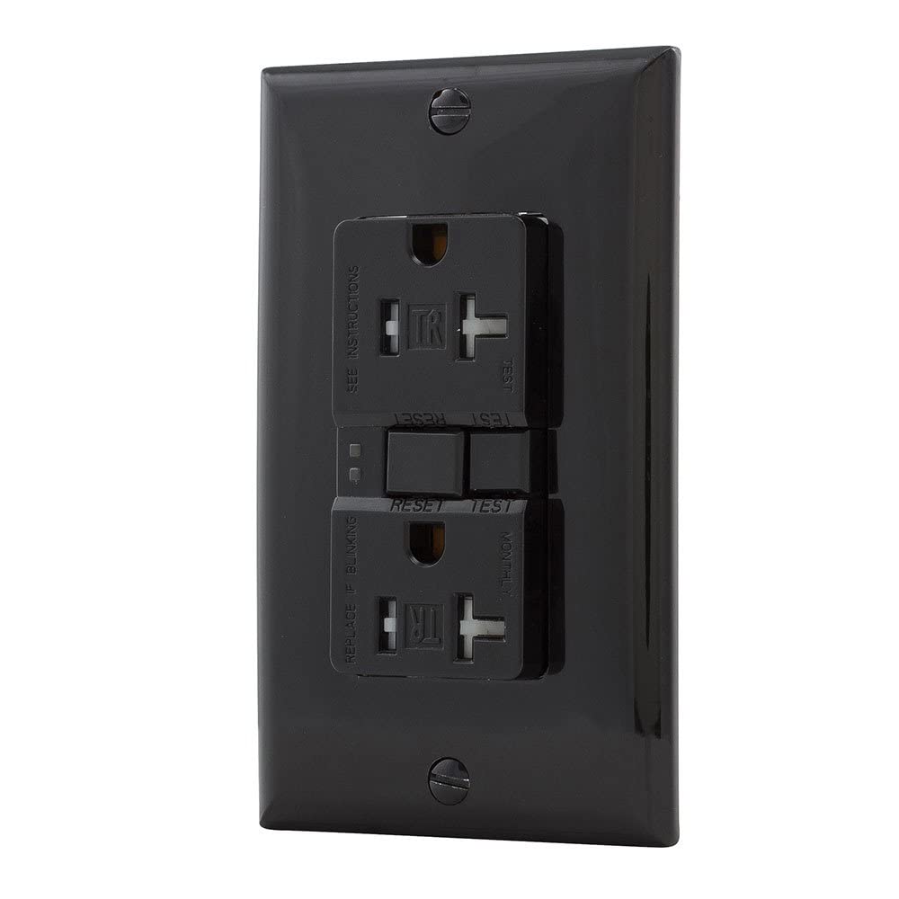 20 Amp Black Self Test Tamper Resistant GFI Receptacle with Plate