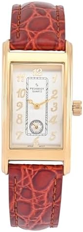 Peugeot Men's Classic Vintage Watch - Curved Stainless Steel Case with Genuine Leather Band