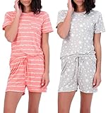 Real Essentials Ultra Soft Pajama Set – Women’s Short Sleeve and Shorts PJ Set for Comfort Lounge & Sleepwear - Multicolor Pack - XX-Large
