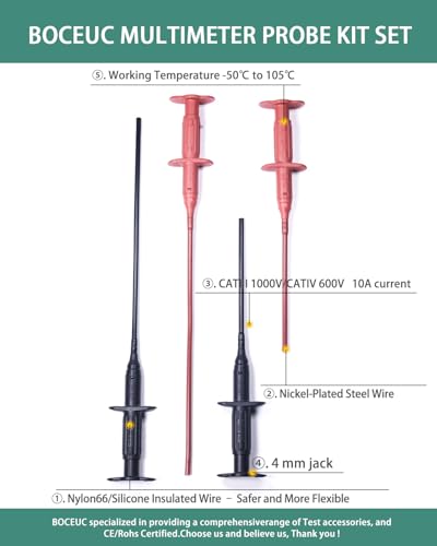 BOCEUC 11.6\" Extra Long Test Hook Clips with 4mm Banana Socket – Flexible Silicone Electrical Probes, CAT III 1000V / CAT IV 600V Voltage Rated - Thumbnail 5