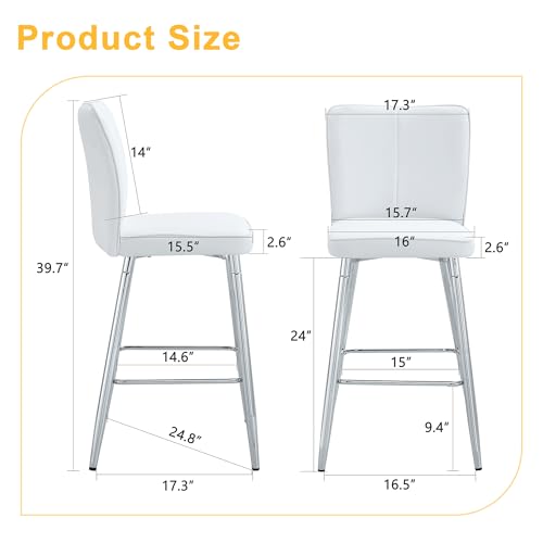 Image of Counter Height Bar Stools Set of 6,27''Kitchen Island Stools with Back,White Barstools with Sturdy Metal Legs,Modern Bar Stools Ideal for Kitchen Island Pub Cafe(Faux Leather-White)