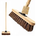 10” Garden Broom Outdoor with Wooden Handle Natural Stiff Bassine Hard Bristle Push Broom with Durable Support Bracket Yard Brush Heavy Duty Outdoor Stiff Sweeping Yard Brush (pack of 1)