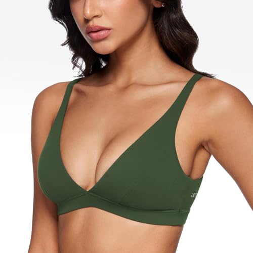 Image of INGIA Deep V-Neck Sports Bra Padded U Back Yoga Workout Bra | Low Impact, Fitness, Yoga, Wireless, Workout, Contour, Crop Top, for Women