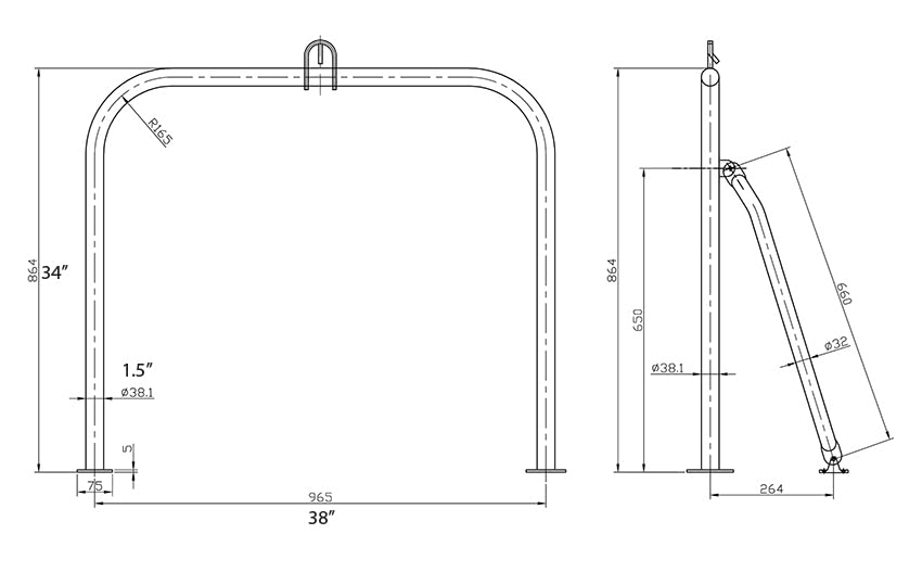 Pontoon PRO Rear SKI Tow BAR Tower, Outboard Motor Pylon Pole, Overall Width 38