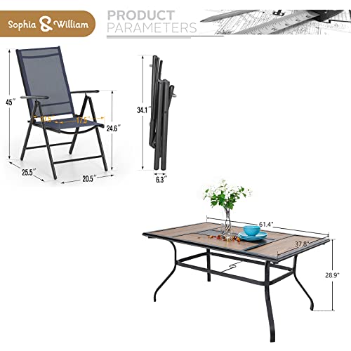 Sophia & William 7 Pieces Patio Furniture Set With 13 Ft Orange Red Double-Sided Umbrella, Outdoor Sling Folding Chairs & Metal Pvc Table Set, Grey 7 Levels Adjustable Patio Chairs For Backyard Porch #TOP7