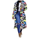 Zldhxyf Frauen Mode Windbreaker Jacken mit Long Plain bedruckten Druck doppelbusiger Mantel am Revers Oberbekleidung mit Tasche Nachthemd Mit Mantel Damen