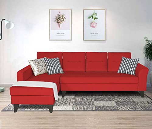 Image of Adorn India Maddox Tufted L Shape 6 Seater Sofa Set LHS (Red) (3 Year Warranty)