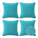 Decorative Outdoor Water Repellent Throw Pillows with Inserts, Set of 4, 18' x18' Pillows for Patio, Backyard, Bed, Couch, and Patio Furniture, Turquoise