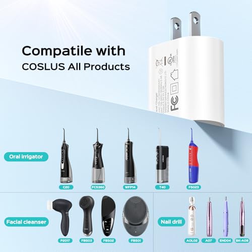 Image of COSLUS Wall Adapter, 5V /2A USB-A Adapter | For COSLUS All Water Dental Flosser, Nail Drill and Facial Cleansing Brush Face Scrubber