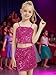 CharmWM Girls Sequin Skirt Kids Fashion High Waisted Sparkle Glitter Party Short Dress Mini Skirts 5-14 Years Rose Red