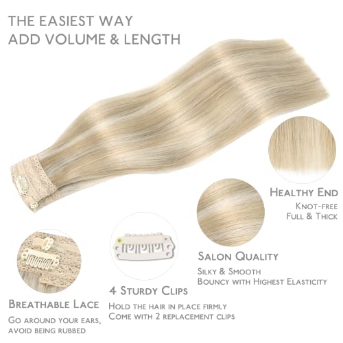 Image of WENNALIFE Wire Hair Extensions Real Human Hair 14 inch 105g Dirty Blonde Highlighted Bleach Blonde Remy Hair Invisible Transparent Wire Straight Reusable Natural Easy to Apply Reusable for Volume