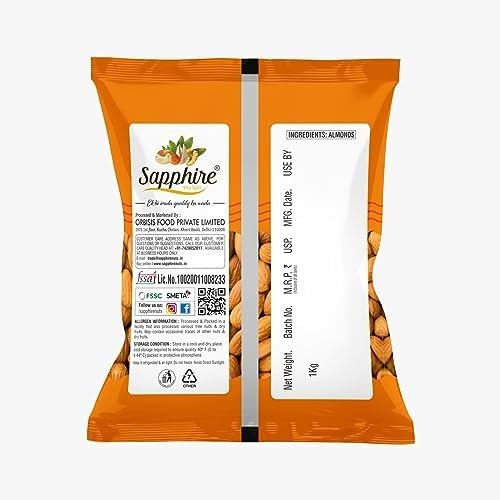 Image of Sapphire Dry Nuts California Almonds Premium 1Kg | Whole Almond | Rich in Vitamins & Minerals | Rich in Fiber | Good for Health | Loaded with Antioxidants | Dry Fruits | Premium Badam Giri | Healthy Nuts