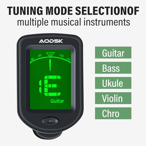 aodsk clip-on guitar tuner for string instrumentdigital electronic tunerlarge clear lcd displayrotatablesuitable for acoustic guitarukulelebassviolin and chromaticwith 10 guitar picks