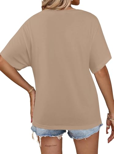 Image of Hilinker Womens Sexy Off The Shoulder Tops Short Batwing Sleeve T Shirt Oversized Casual Tee Khaki Medium