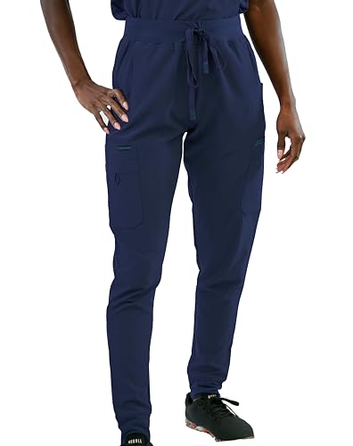 FUBU Women's Slim Fit High Waisted Jogger Yoga Scrub Pant Medical Nursing Uniform-Navy-X-Large