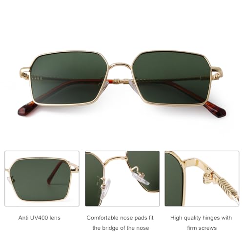 KFPH Fashion Hexagon Rectangle Sunglasses for Women Men Cute Stylish Tinted Lenses Gold Metal Frame Rectangular Sun Glasses3