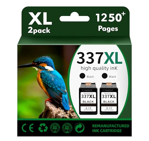 PFKink 337XL Black Ink Cartridge Replacement for HP 337 Photosmart C4180 C4188 D5155 D5156 Deskjet 5940 5943(2 Black)- Packaging May Vary