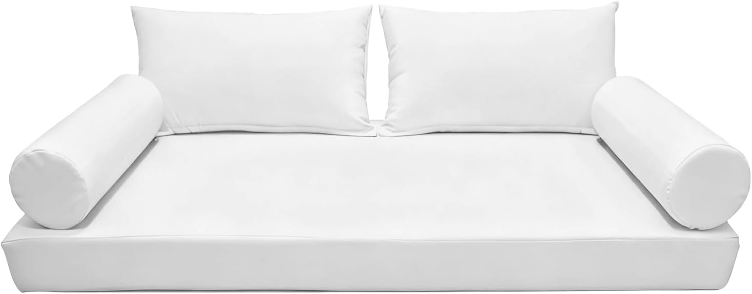 Outdoor Twin Mattress Cover, Patio Daybed Cover with Zipper, Waterproof Outdoor Daybed Cushion Bolster Pillow Fitted Sheet Covers, Only Covers (White, 75 * 39 * 6in)