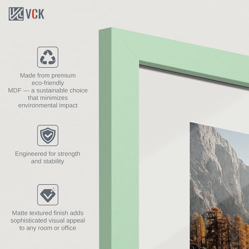 Image of VCK 8x10 Picture Frame Set of 3 - Green, Wide Border Solid Wood Frame, Display Pictures in Horizontal and Vertical, for Home, Office, Gallery, Woodgrain Series, Wall Hanging