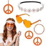 Hpmjz 6Pcs Hippie Costume Accessories Set Boho Peace Sign Necklace Earring