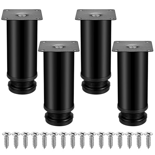 HAOCHEN 4 Piezas Negro Patas para Muebles Altura Regulables, Patas Ajustables, Patas para Mesas Acero Inoxidable, Patas para Muebles Sofá Mesa Estantes, con Tornillos - 50x120 mm