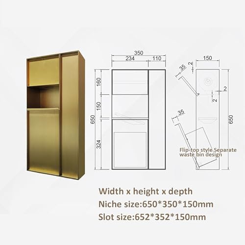 Nicho de baño empotrado de acero inoxidable 304 con portarrollos oculto y cubo de basura B 6