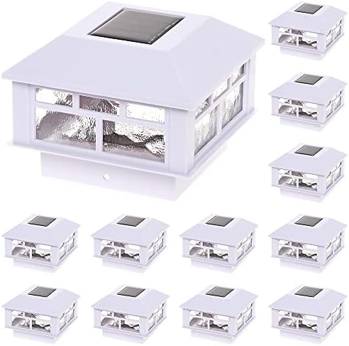 GreenLighting Modern Solar Post Cap Lights Fits 4x4 Wood, 4x4 & 5x5 PCV/Vinyl Outdoor Solar Powered Post Cap Light, Fence Post, Landscaping, Deck, Garden- Bright LED, Waterproof White 12 Pack