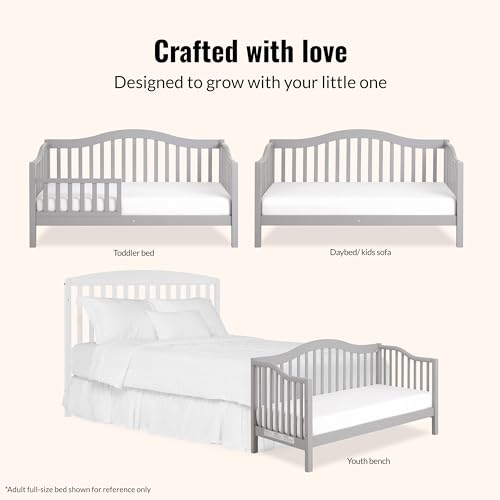 Image of Dream On Me Austin Wooden Toddler Day Bed for Kids, Pebble Grey | GREENGUARD Gold Certified & BSA Verified, Low-to-Floor Design, Removable Safety Guardrail, Solid New Zealand Pinewood