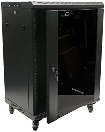 NavePoint 15U Wall Mount Network Server Cabinet for 19” IT, A/V Equipment, Lockable Glass Door & Removable Side Panels, 2 Fans, Casters, 450mm Depth