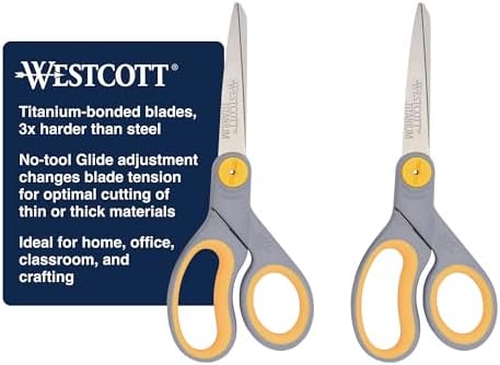Westcott Straight Titanium Scissors with New Handle Design, 8-Inch, Two per Pack