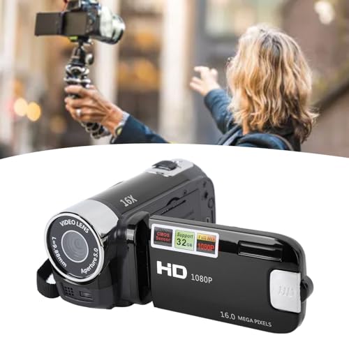 Cámara de Video 4K 48MP, Pantalla Giratoria de 2.7 Pulgadas TFT 16x Zoom Digital Videocámara DV con Cable USB, para Grabar Mientras Carga la Salida HD (Black)