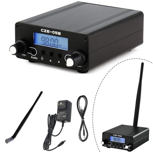0.5W 0.1W Long Range FM Transmitter Stereo Mini Radio Station with LCD & 3.5mm Audio Cable for Drive-in Movies Lights & Fireworks Shows Church Parking Lots