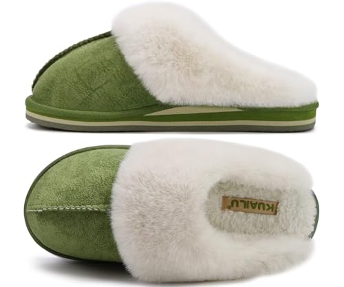 KuaiLu Womens Slippers, Fluff Dual Memory Foam Slippers Ladies Cozy
