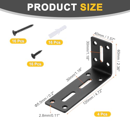 Équerre d'angle réglable renforcée en acier noir pour meubles lourds - 3