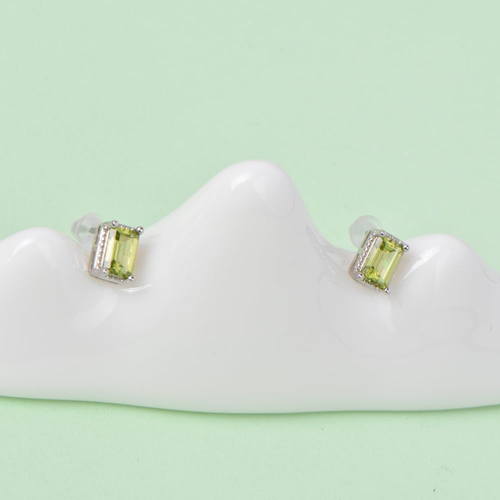 Natural Purple Amethyst/ Garnet /Olivine /Topaz /Citrine Crystal Sterling Silver Stud Earrings Hypoallergenic Square Handmade Dainty Classy Earrings Jewelry Gift For Her （Emerald Cut 4 * 6mm 1.50 Carat Cttw ）