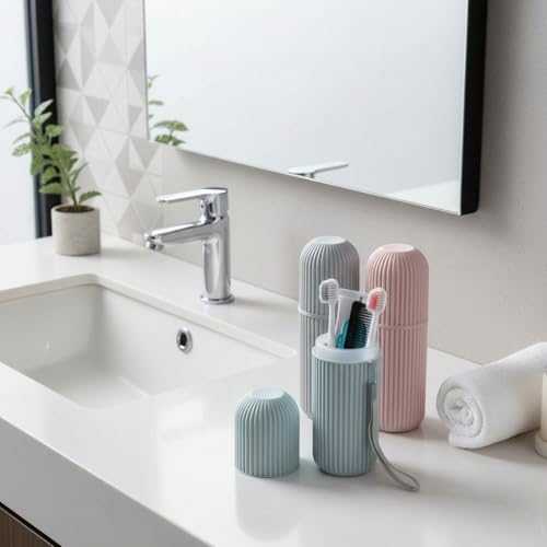 Image of Travel Curry - Travel Toothbrush Cup Case, Portable Toothbrush Holder Case for Traveling, Camping, Business Trip and School, Plastic Toothbrushes Toothpaste Set (Blue)