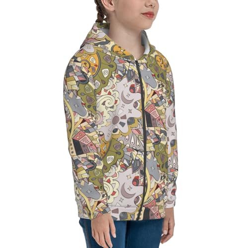 Ethnic Colorful Doodle Kid Hoodies Boys Zip Up Sweatshirts Girls Pullover with Pocket4
