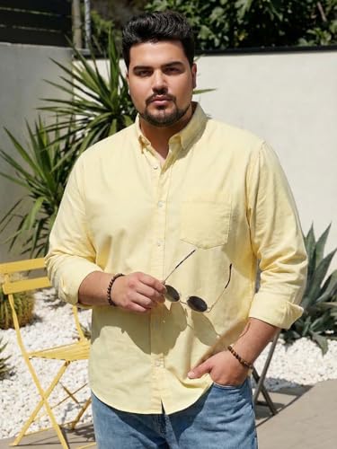 Image of Urbano Plus Men's Cotton Full Sleeve Regular Fit Solid Oxford Shirt with Button-Down Collar