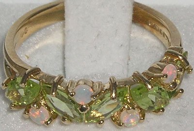 LetsBuyGold 10k Yellow Gold Real Genuine Peridot & Opal Womens Eternity Ring4