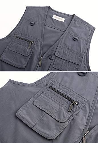 Image of Hbufnha Men's Casual Safari Travel Vest 16 Pockets Outdoor Work Vest Sleeveless Jacket Fishing Hiking Photograph