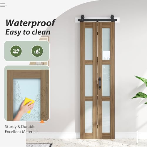 Image of FREDBECK Bifold Barn Door Glass 24X84 (Double 12x84), Brown, for Bathroom