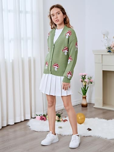 Image of Verdusa Girl's Graphic Sweater Long Sleeve V Neck Casual Button Down Cardigan Green a 14 Years